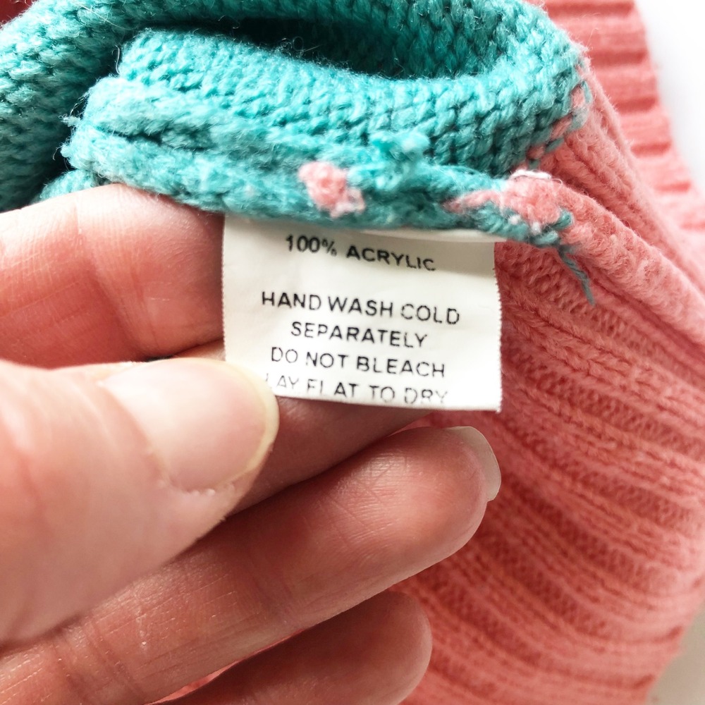 Unique Vintage Sweater Womens 4X 5X Colorblock Teal Green Pink Frog Cardigan - Picture 8 of 12